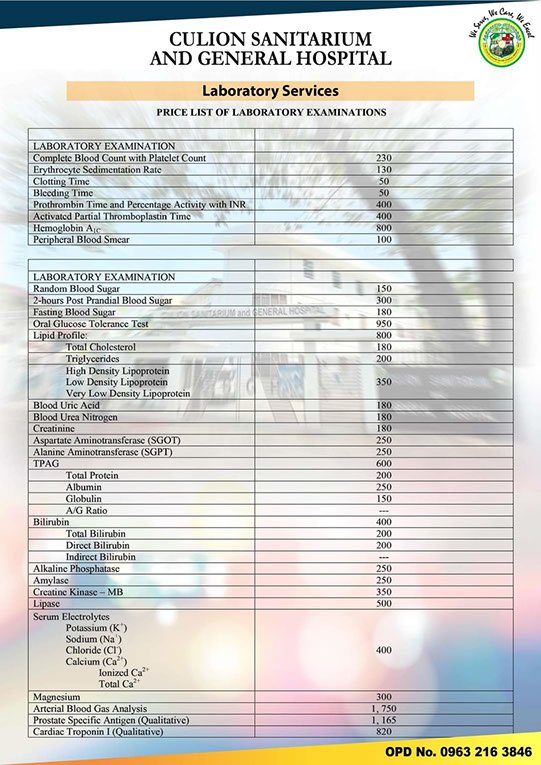 Lab Services - Price List p1